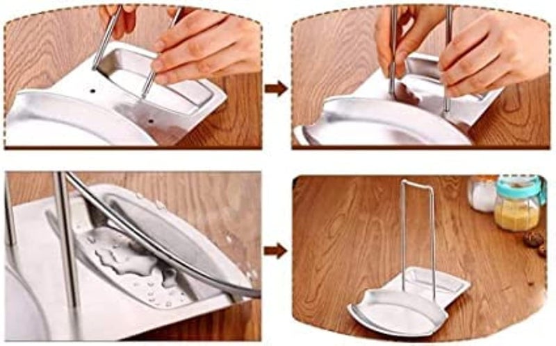 Lid and Spoon Rest, Stainless Steel Pan Pot Cover Lid Rack Stand Spoon Rest Stove Organizer Storage Soup Spoon Holder for Home Kitchen and Bar Tools - Image 4