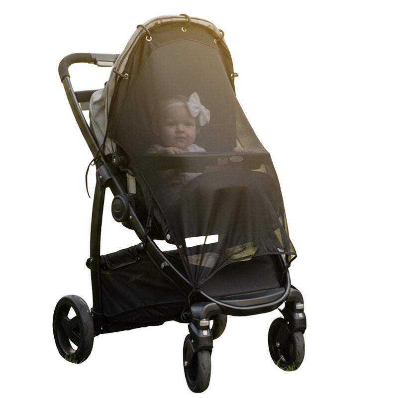 IntiMom Stroller Sun Shade - Universal UV Protection Cover for Strollers Sunshade with See Through, Clip-On Sun Blocker, Sun Shield for Baby, Breathable Adjustable Fit, Full Coverage, XL Black - Image 1