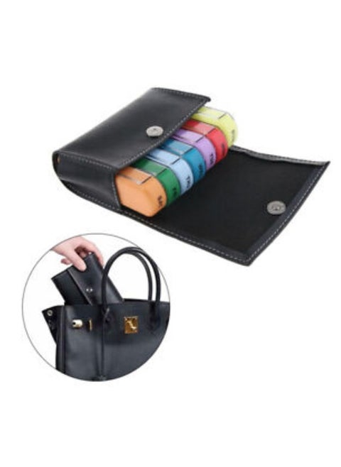 Leather Pill Case Organizer for Weekly Appointments 4 Times Daily