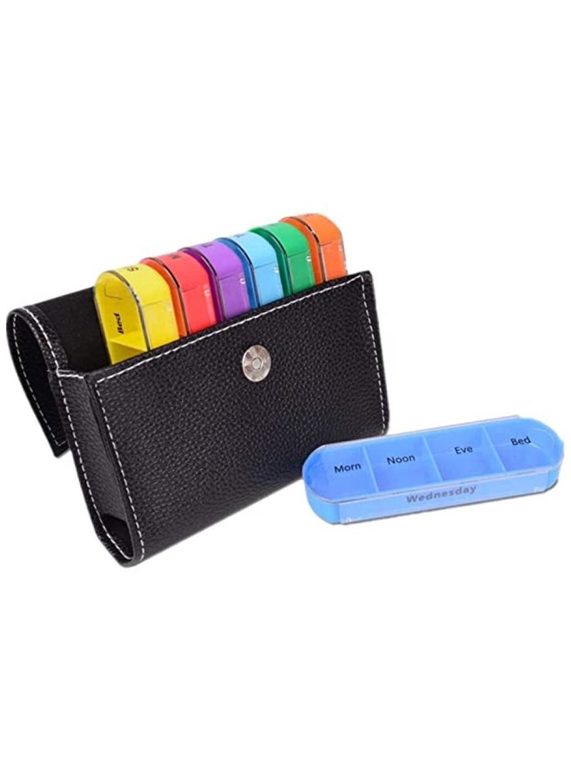 Leather Pill Case Organizer for Weekly Appointments 4 Times Daily