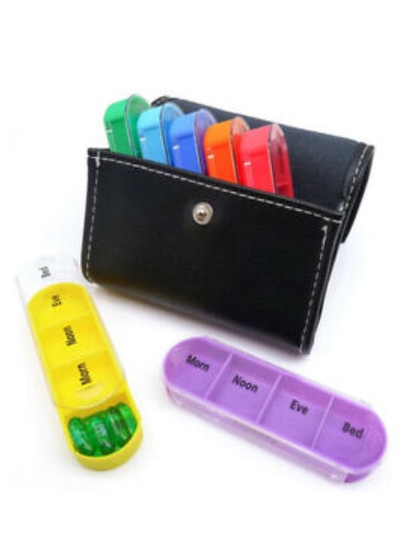 Leather Pill Case Organizer for Weekly Appointments 4 Times Daily
