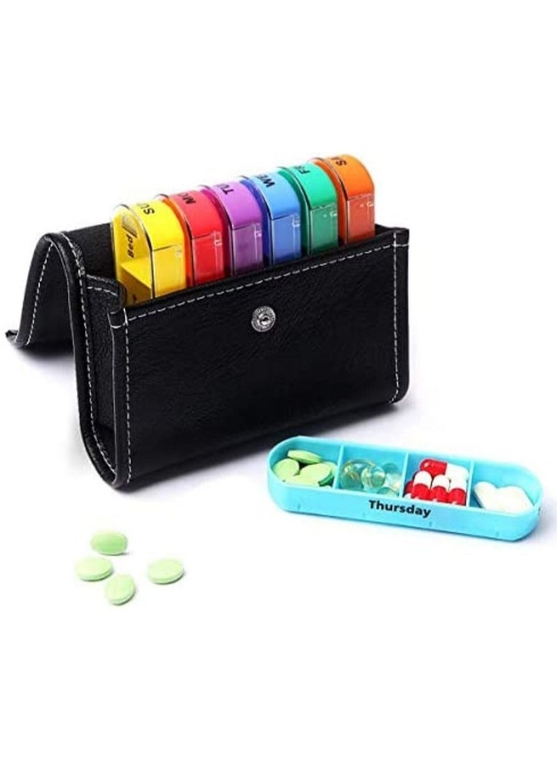 Leather Pill Case Organizer for Weekly Appointments 4 Times Daily