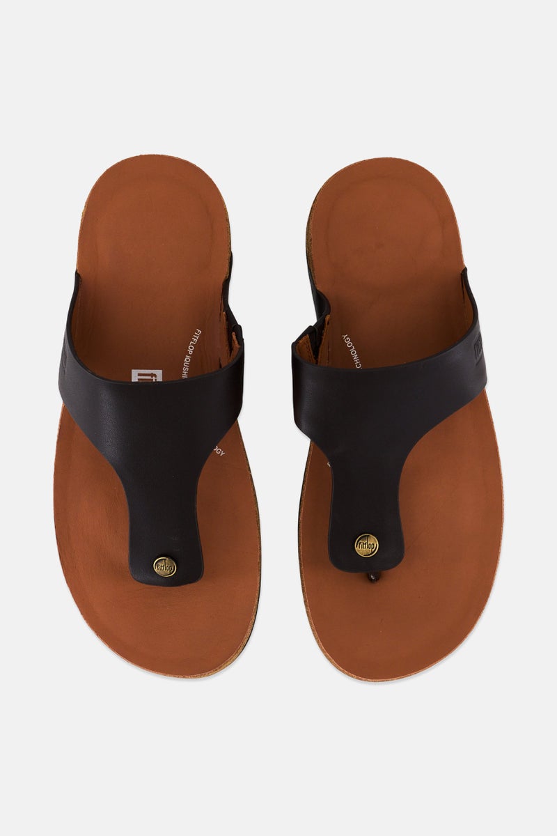 FitFlop Men Iqushion Metallic Leather Sandals, Chocolate Brown  - Image 3