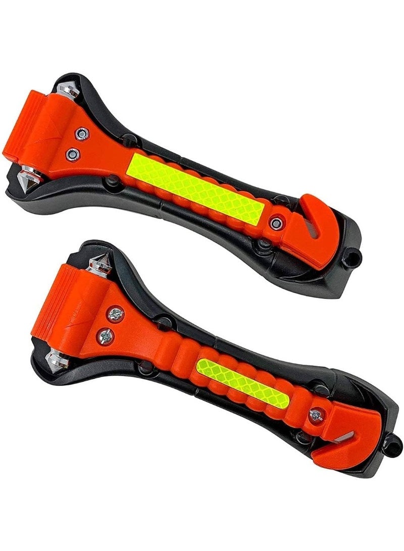 2 Pack Car Glass Safety Hammer, Window Breaker and Seat Belt Cutter, Carbon Steel, Anti-Slip Handle with Reflective Tape for Home, Women, Children Safety Emergency Car Escape Tools - Image 1