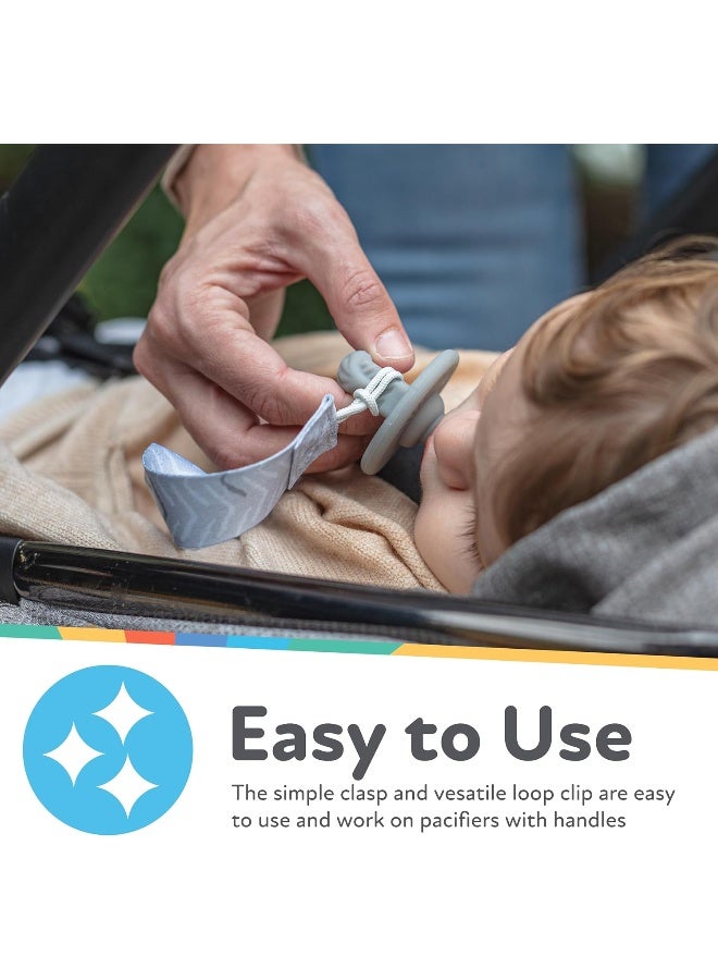 Nuby Pacifinder Baby Pacifier Clip - (2-Pack) - Pacifier Holder Clip with Convenient Hook Loop - Green Dots and Gray Arrows - Image 2