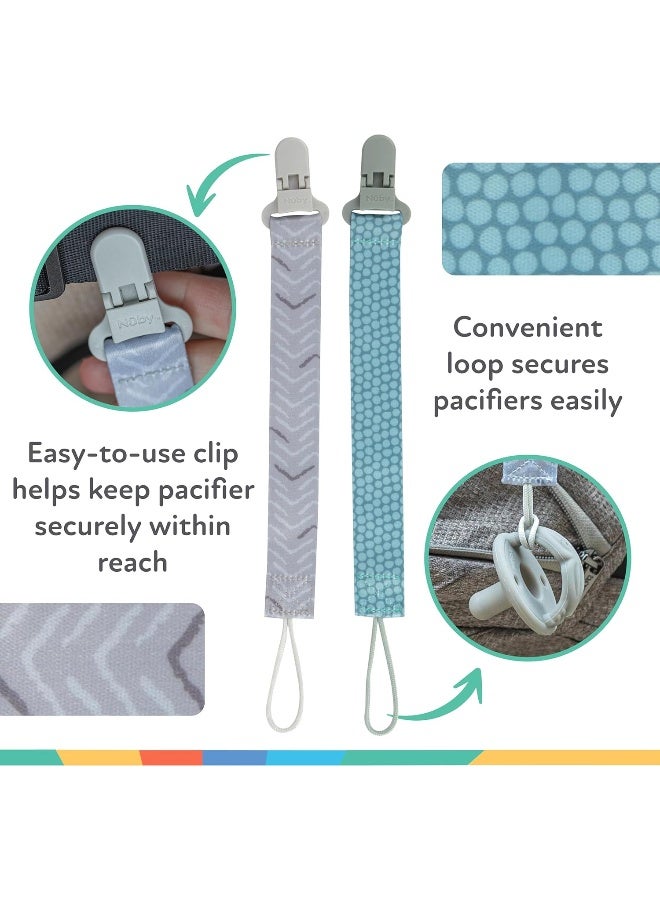 Nuby Pacifinder Baby Pacifier Clip - (2-Pack) - Pacifier Holder Clip with Convenient Hook Loop - Green Dots and Gray Arrows - Image 4