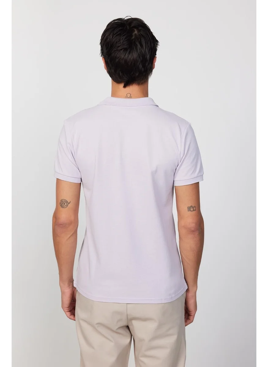 Tudors Men's Slim Fit Slim Cut 100% Cotton Plain Pique Lilac Polo Neck T-Shirt