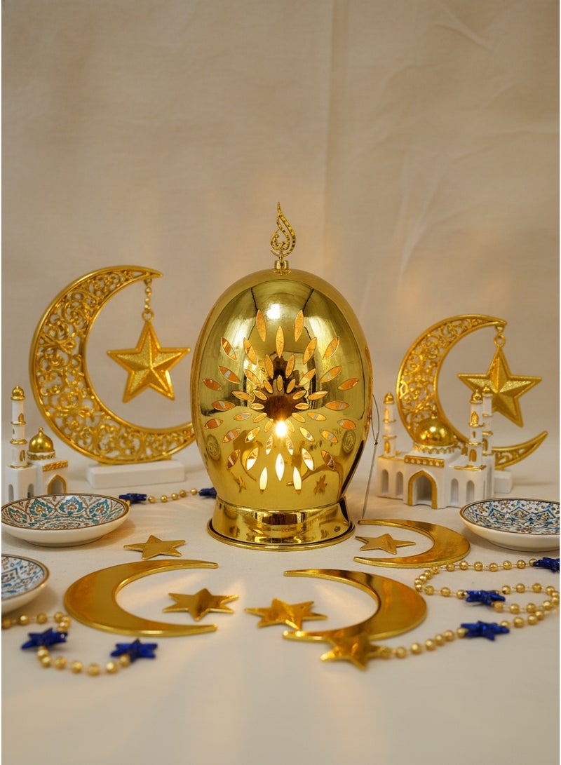 Living Gold oval decorative lantern with light - Image 1