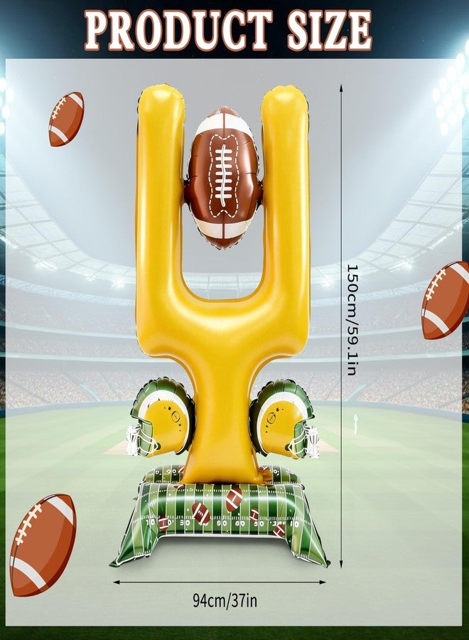 THAWAY 2 Pcs Football Party Decorations - 5 ft Giant Self Standing Football Foil Balloons with Green Field Base for Football Party Favors Sports Themed Party Decorations (Football Goal Post) - Image 2