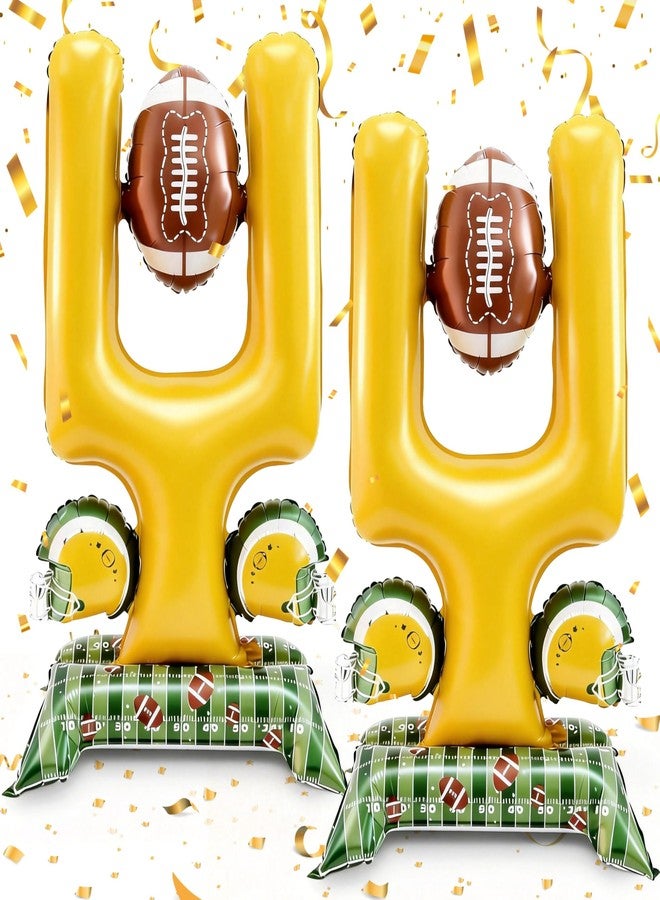 THAWAY 2 Pcs Football Party Decorations - 5 ft Giant Self Standing Football Foil Balloons with Green Field Base for Football Party Favors Sports Themed Party Decorations (Football Goal Post) - Image 1