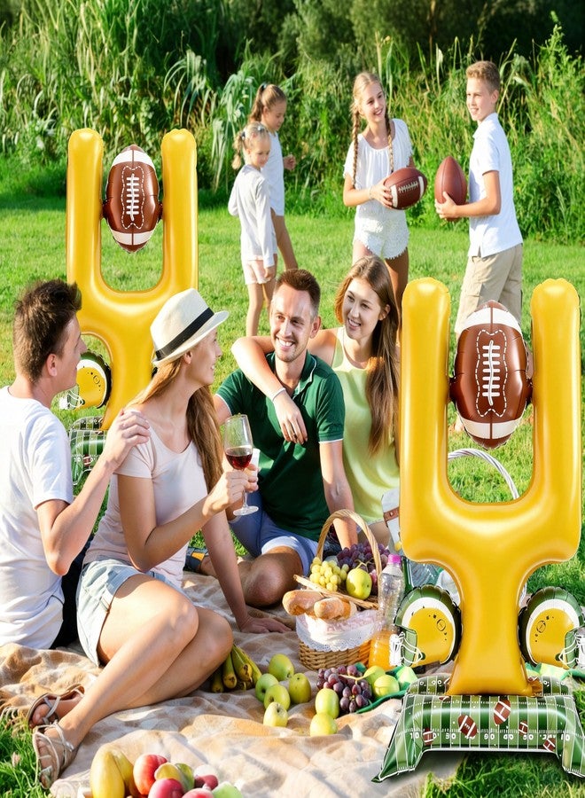 THAWAY 2 Pcs Football Party Decorations - 5 ft Giant Self Standing Football Foil Balloons with Green Field Base for Football Party Favors Sports Themed Party Decorations (Football Goal Post) - Image 5