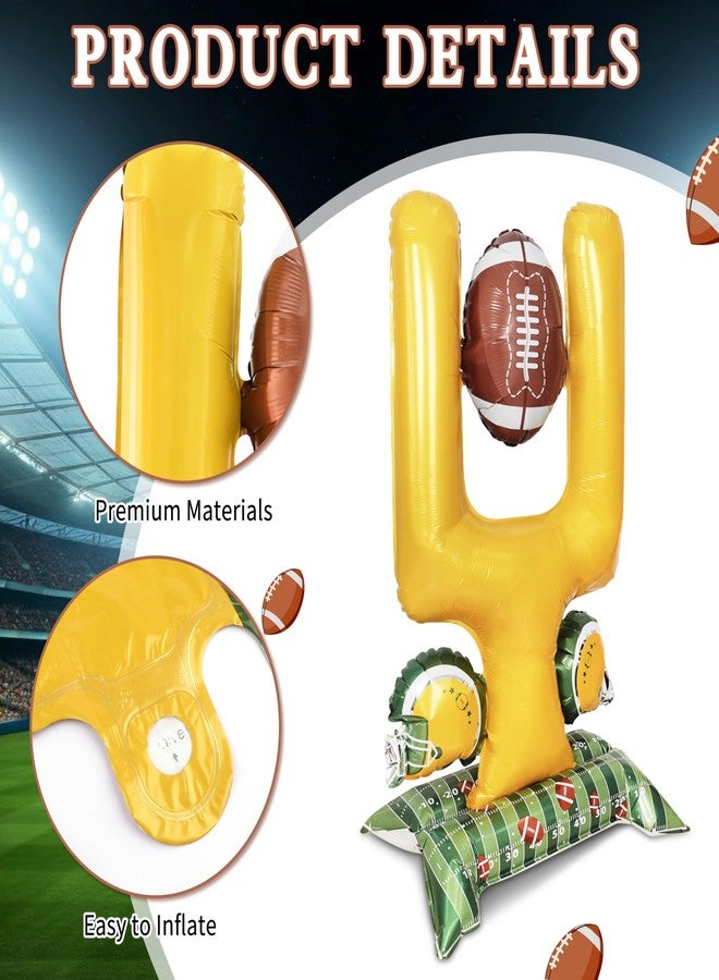THAWAY 2 Pcs Football Party Decorations - 5 ft Giant Self Standing Football Foil Balloons with Green Field Base for Football Party Favors Sports Themed Party Decorations (Football Goal Post) - Image 3