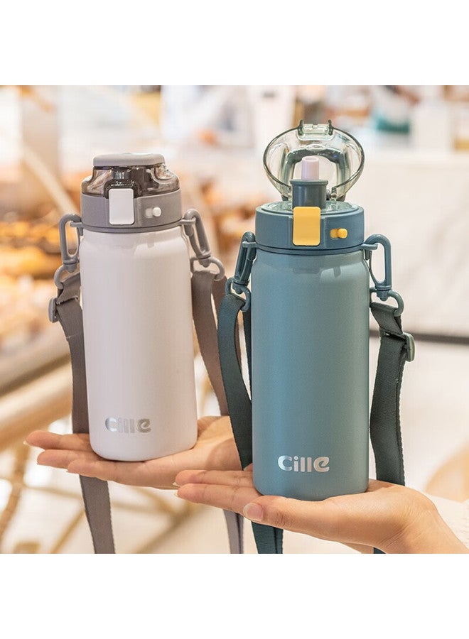 cille Xile Insulated Mug, 316 Stainless Steel, Stylish Design, For Men And Women, Outdoor Fitness Sports, Dual-use Spring Lid, Chestnut Green, 600ml - Image 1