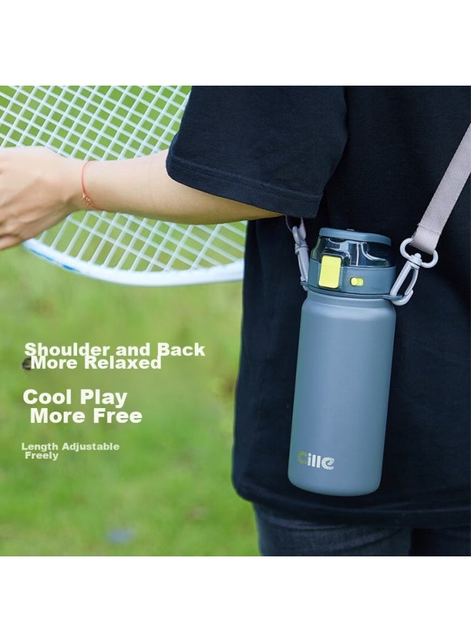 cille Xile Insulated Mug, 316 Stainless Steel, Stylish Design, For Men And Women, Outdoor Fitness Sports, Dual-use Spring Lid, Chestnut Green, 600ml - Image 3
