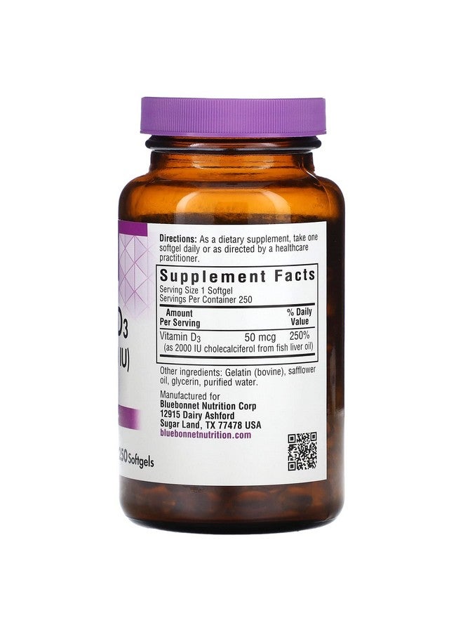 Bluebonnet Nutrition Vitamin D3 2000 IU, 250 CT - Image 2