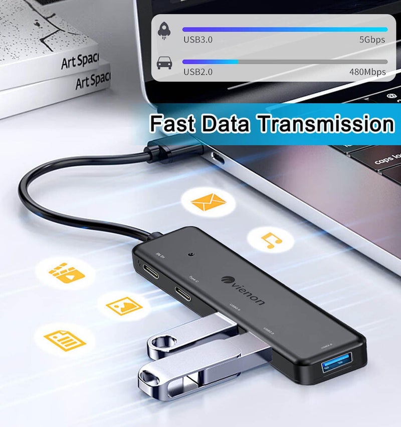 VIENON USB 3.0 Hub 5 in 1, USB Extender with USB C Power & Data Ports for Laptop/PC, Multiport USB Dock for MacBook, Mac Pro, Mac mini, iMac, Surface Pro, XPS - Image 5