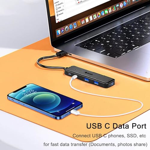 VIENON USB 3.0 Hub 5 in 1, USB Extender with USB C Power & Data Ports for Laptop/PC, Multiport USB Dock for MacBook, Mac Pro, Mac mini, iMac, Surface Pro, XPS - Image 4
