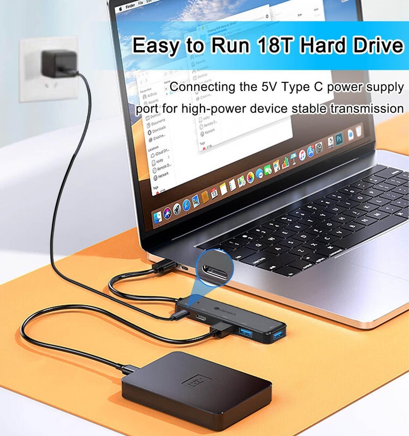 VIENON USB 3.0 Hub 5 in 1, USB Extender with USB C Power & Data Ports for Laptop/PC, Multiport USB Dock for MacBook, Mac Pro, Mac mini, iMac, Surface Pro, XPS - Image 3
