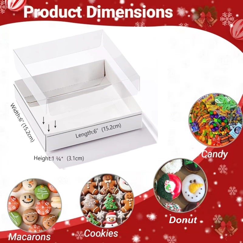 SLShePack 25PCS 6x6x1.25 Inches Baking Boxes with Clear display lid for Cookies,Macaron,Cakesicle,Dount,Pastry,Chocolate Covered Ores or More - Image 2