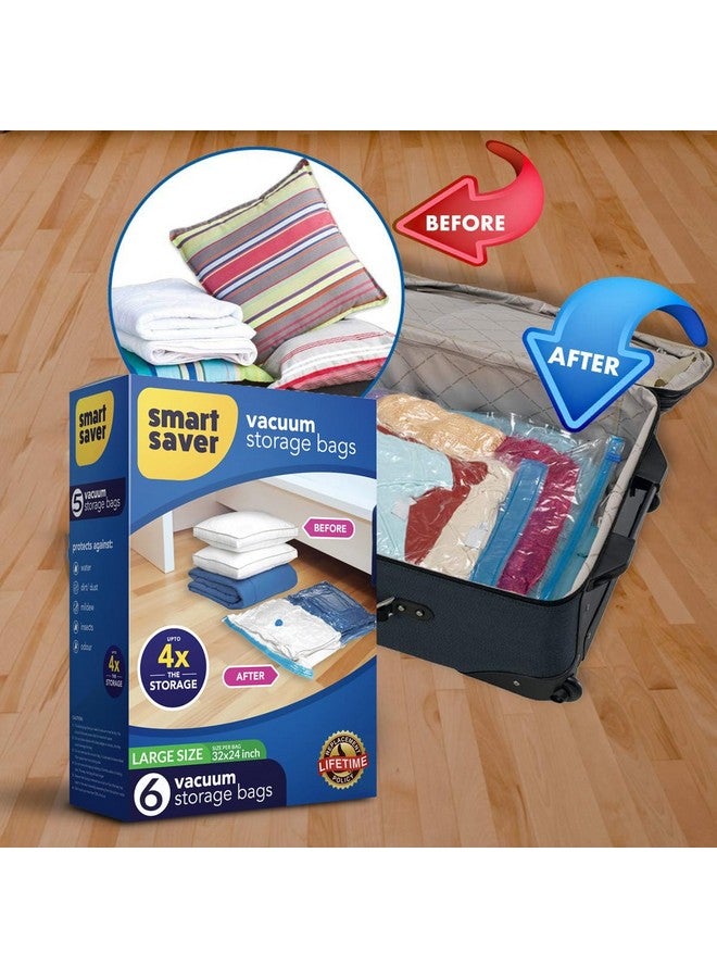 Smart Saver حقائب تخزين فراغ كبيرة من سمارت سيفر بولي إيثيلين 6 قطع لتوفير المساحة، حقائب ضغط لتخزين الملابس، الأغطية، البطانيات للسفر، محكمة الإغلاق، قابلة لإعادة الاستخدام، حقيبة زيب لوك بحجم (60x80 سم، شفافة) - Image 5