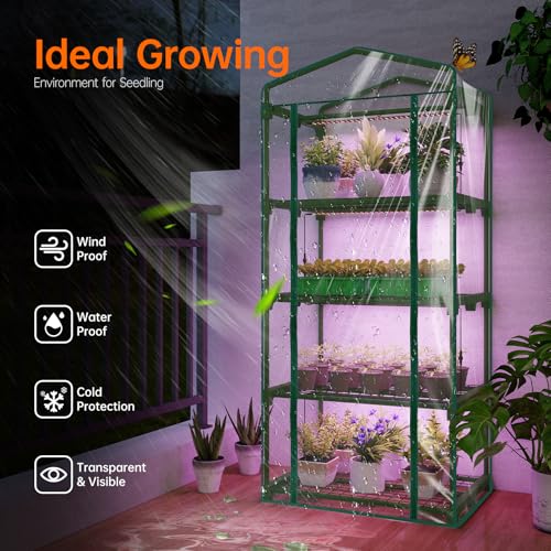 Bstrip Indoor Greenhouse with Grow Lights, 4 Tier 27.2" L×19.9" W×61.8" H Mini Greenhouse with Zippered PVC Cover for Seed Starting Trays, Dimmable 2FT 60W Plant Light for Indoor Plants with Timer - Image 3