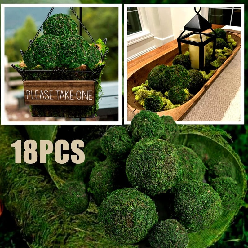 BYHER Moss Balls, 18 PCS Decorative Balls for Centerpiece Bowls - 6pcs 3.2" Natural Dried Balls+ 12pcs 2" Green Moss Balls Vase Bowl Filler (Set of 18) - Image 4