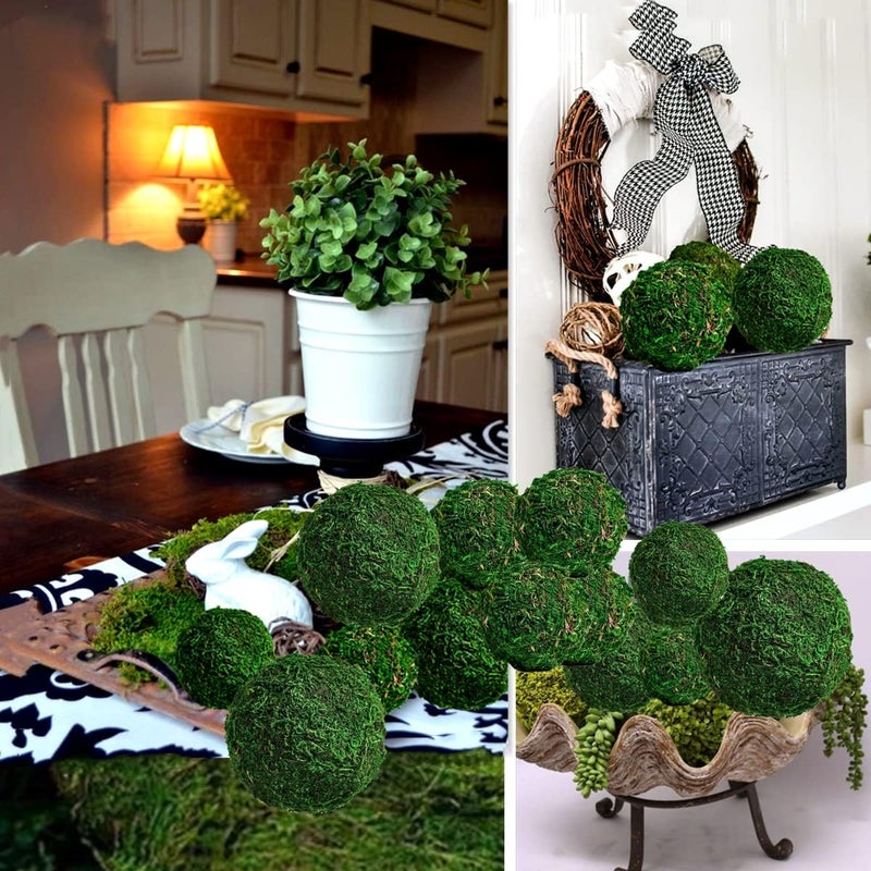 BYHER Moss Balls, 18 PCS Decorative Balls for Centerpiece Bowls - 6pcs 3.2" Natural Dried Balls+ 12pcs 2" Green Moss Balls Vase Bowl Filler (Set of 18) - Image 5