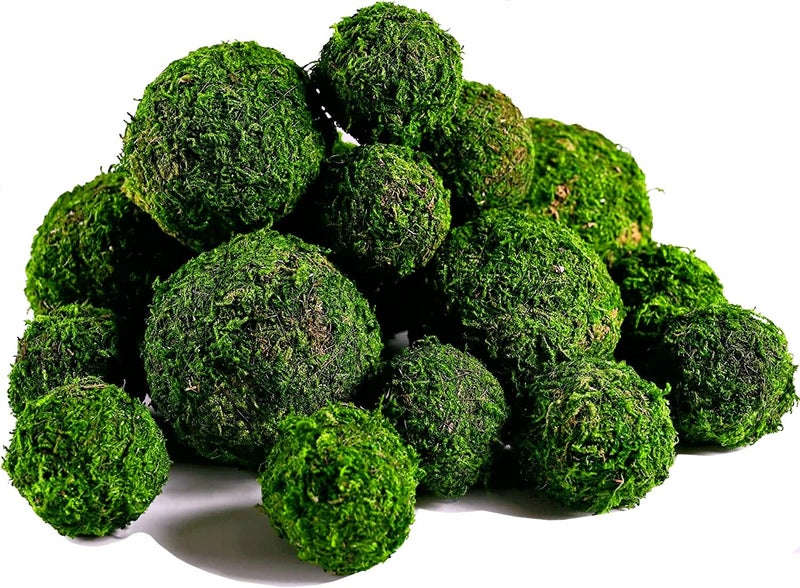 BYHER Moss Balls, 18 PCS Decorative Balls for Centerpiece Bowls - 6pcs 3.2" Natural Dried Balls+ 12pcs 2" Green Moss Balls Vase Bowl Filler (Set of 18) - Image 1