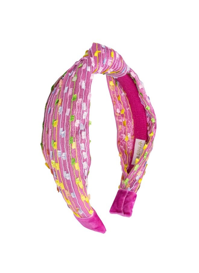 FROG SAC Confetti Knotted Headband For Girls Knot Hair Bands For Kids Cute Fashion Fabric Head Band (Pink)  - Image 1