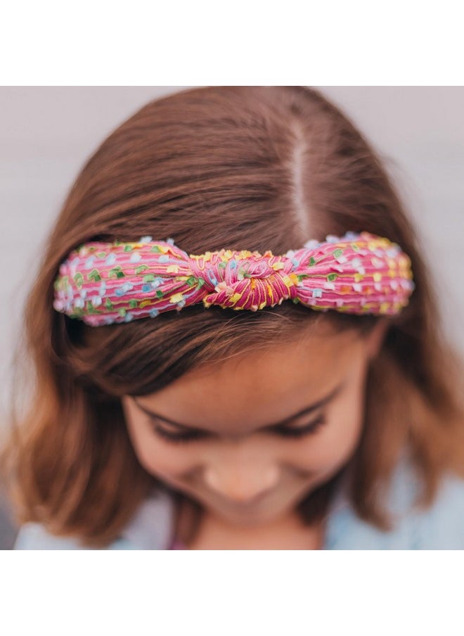 FROG SAC Confetti Knotted Headband For Girls Knot Hair Bands For Kids Cute Fashion Fabric Head Band (Pink)  - Image 3