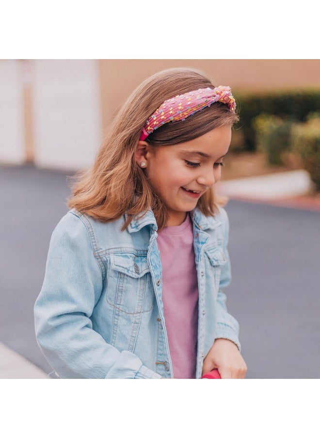 FROG SAC Confetti Knotted Headband For Girls Knot Hair Bands For Kids Cute Fashion Fabric Head Band (Pink)  - Image 2