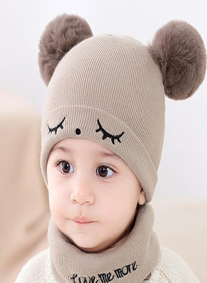 F Y V Baby Best Kid Hat Set/Warm Winter Knit Embroidery Cute Beanie Baby Hat & Scarf Set Age Group - (1-6 Years) (Beige) - Image 2