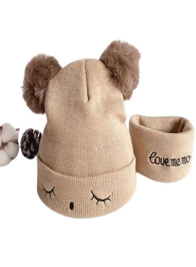 F Y V Baby Best Kid Hat Set/Warm Winter Knit Embroidery Cute Beanie Baby Hat & Scarf Set Age Group - (1-6 Years) (Beige) - Image 1