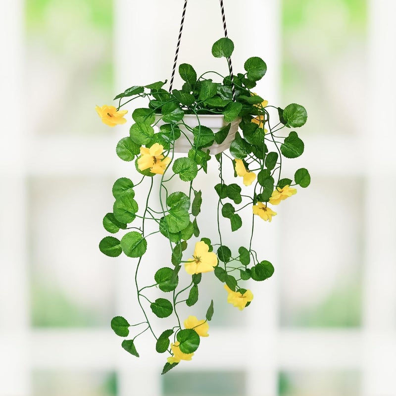 fancymart Artificial Flower Falling Leaves in Hanging Pot for Home and Office Decor | Yellow… - Image 5
