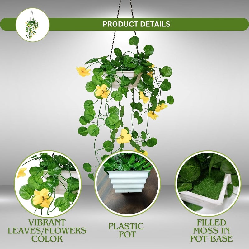 fancymart Artificial Flower Falling Leaves in Hanging Pot for Home and Office Decor | Yellow… - Image 2