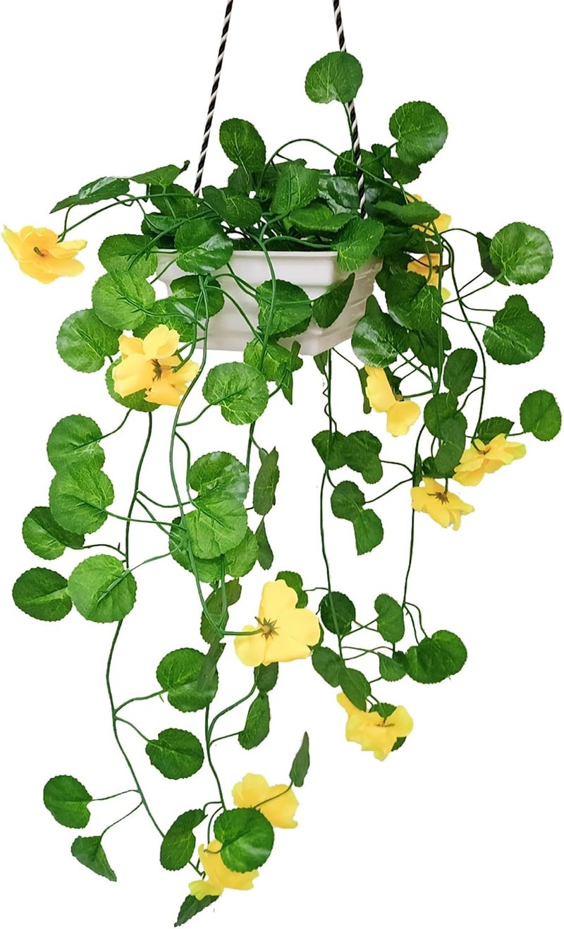 fancymart Artificial Flower Falling Leaves in Hanging Pot for Home and Office Decor | Yellow… - Image 1