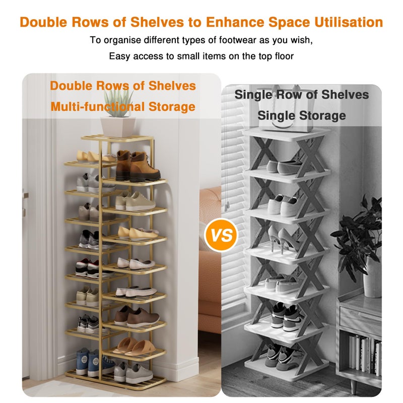 Simcat Shoe Rack Sturdy Metal Shoe Rack Organizer for Closet Entryway Garage Vertical Narrow Shoe Stand Shoe Shelf (5 Tiers - Champagne Gold) - Image 2