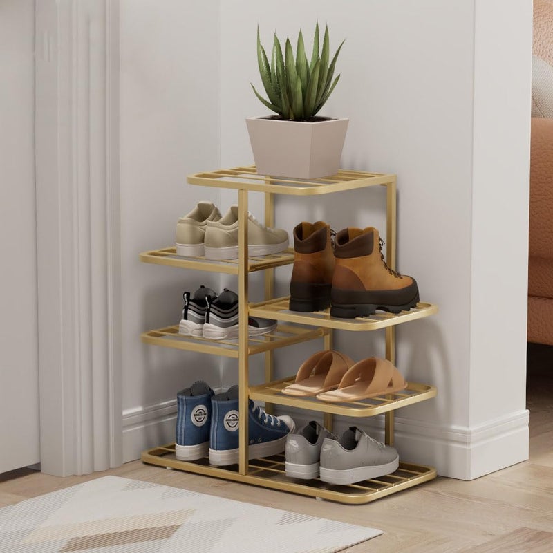 Simcat Shoe Rack Sturdy Metal Shoe Rack Organizer for Closet Entryway Garage Vertical Narrow Shoe Stand Shoe Shelf (5 Tiers - Champagne Gold) - Image 1