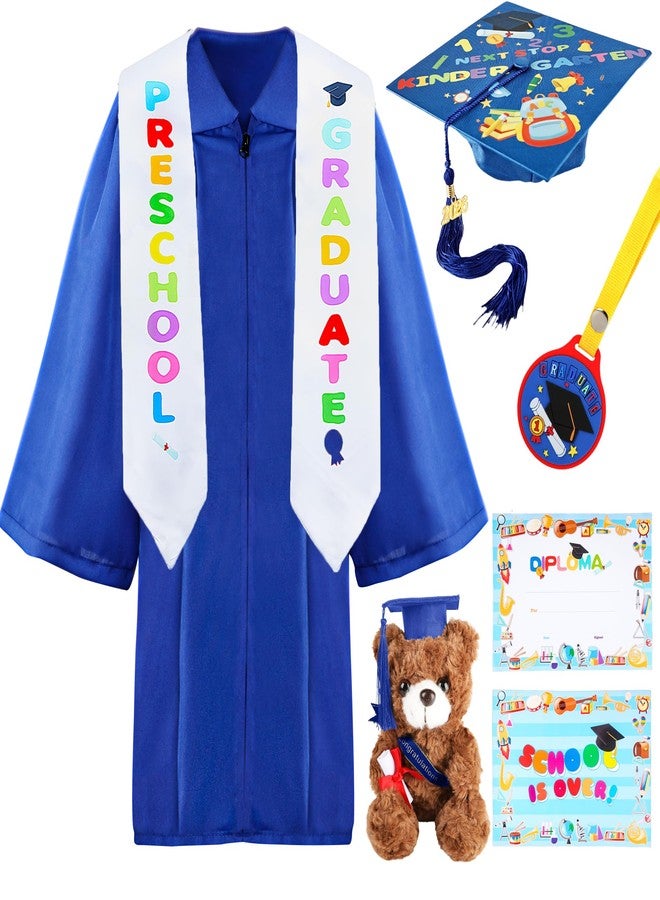Restroma Preschool Graduation Cap and Gown with 7 Inch Stuffed Graduation Bear Tassel Stole Graduate Certificate for Kids Kindergarten (Blue, Size 30 (115-122 cm)) - Image 1