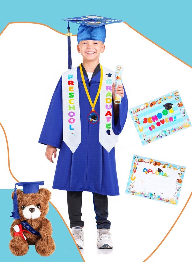 Restroma Preschool Graduation Cap and Gown with 7 Inch Stuffed Graduation Bear Tassel Stole Graduate Certificate for Kids Kindergarten (Blue, Size 30 (115-122 cm)) - Image 5
