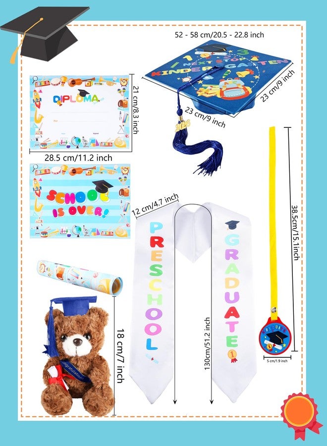 Restroma Preschool Graduation Cap and Gown with 7 Inch Stuffed Graduation Bear Tassel Stole Graduate Certificate for Kids Kindergarten (Blue, Size 30 (115-122 cm)) - Image 2