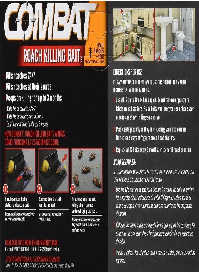 Combat Combat Roach Killing Bait Stations for Small Roaches, Kills Roaches and Eggs, 12 Count  - Image 2