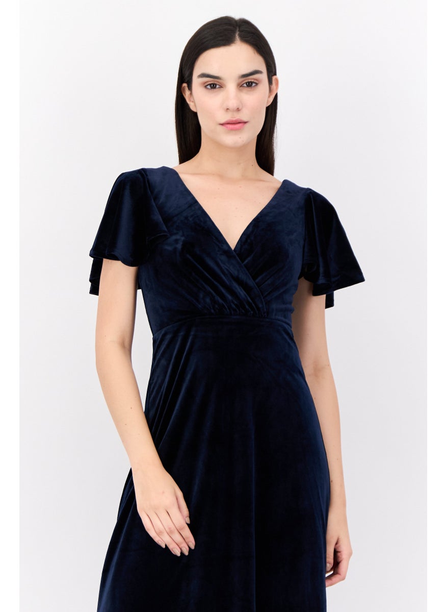 Lulus Women Velevet Maxi Dress, Navy  - Image 2