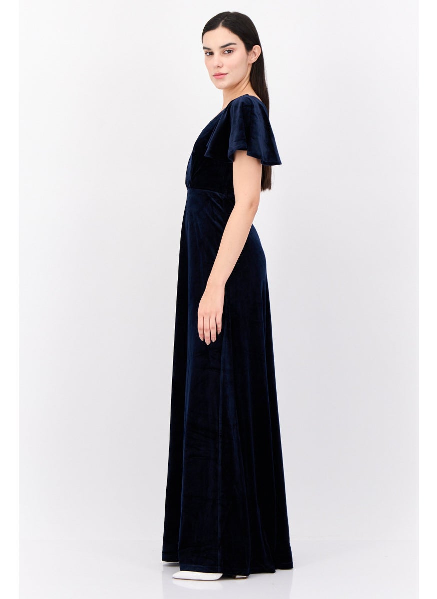Lulus Women Velevet Maxi Dress, Navy  - Image 3
