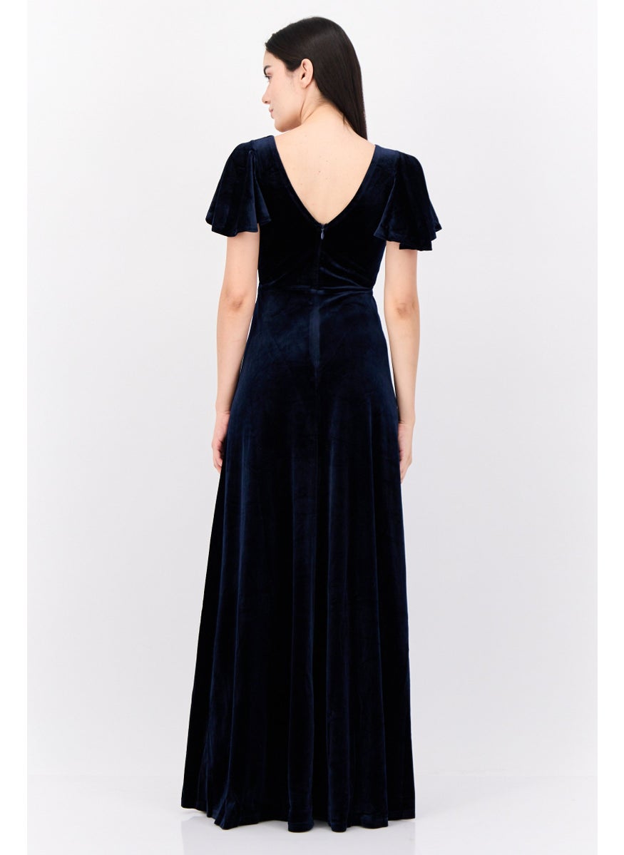 Lulus Women Velevet Maxi Dress, Navy  - Image 4