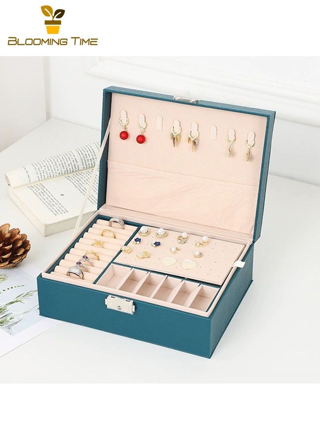 بلومنغ تايم صندوق مجوهرات مزدوج ، صندوق تخزين أقراط ، صندوق مجوهرات خاتم قلادة ، صندوق تغليف سوار ، صندوق تغليف أوروبي عالي الجودة سعة كبيرة متعدد الطبقات ، صندوق تخزين مجوهرات ، صندوق عرض مجوهرات ، أخضر - Image 3