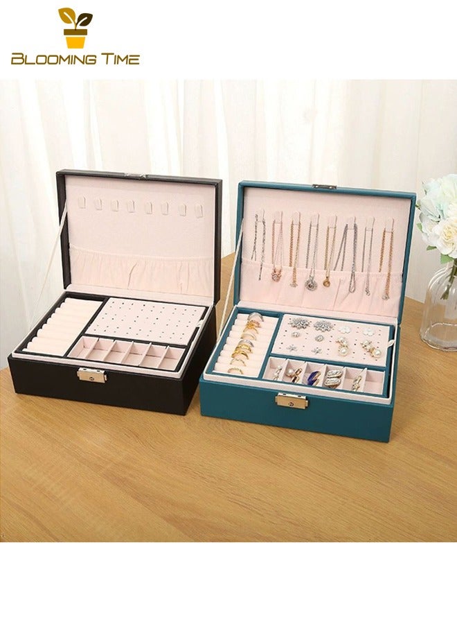 بلومنغ تايم صندوق مجوهرات مزدوج ، صندوق تخزين أقراط ، صندوق مجوهرات خاتم قلادة ، صندوق تغليف سوار ، صندوق تغليف أوروبي عالي الجودة سعة كبيرة متعدد الطبقات ، صندوق تخزين مجوهرات ، صندوق عرض مجوهرات ، أخضر - Image 4