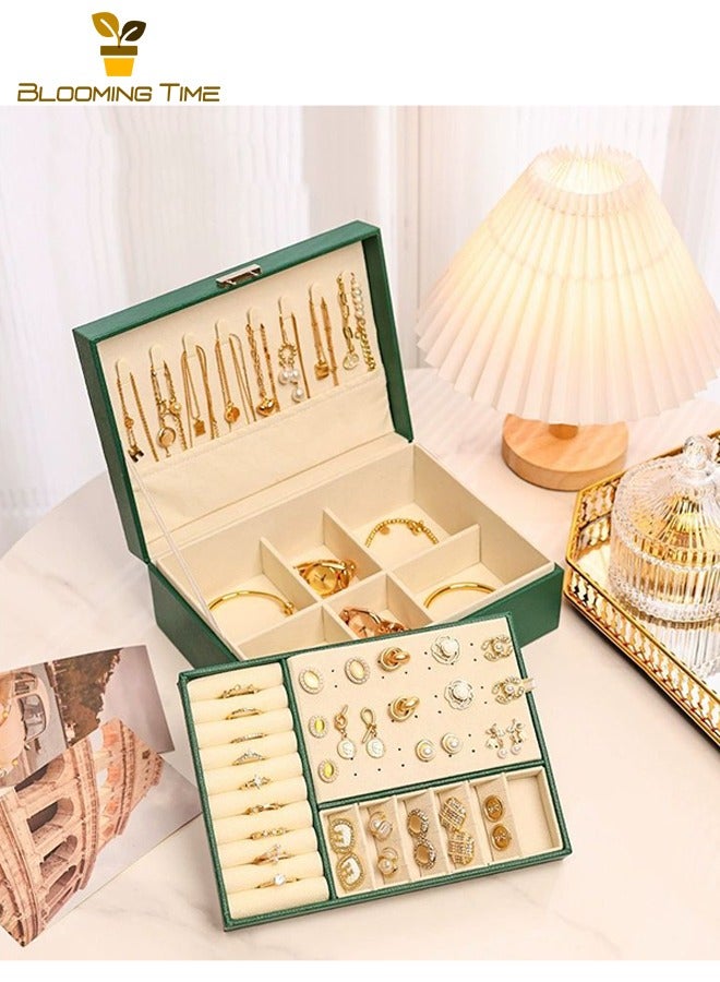 بلومنغ تايم صندوق مجوهرات مزدوج ، صندوق تخزين أقراط ، صندوق مجوهرات خاتم قلادة ، صندوق تغليف سوار ، صندوق تغليف أوروبي عالي الجودة سعة كبيرة متعدد الطبقات ، صندوق تخزين مجوهرات ، صندوق عرض مجوهرات ، أخضر - Image 5