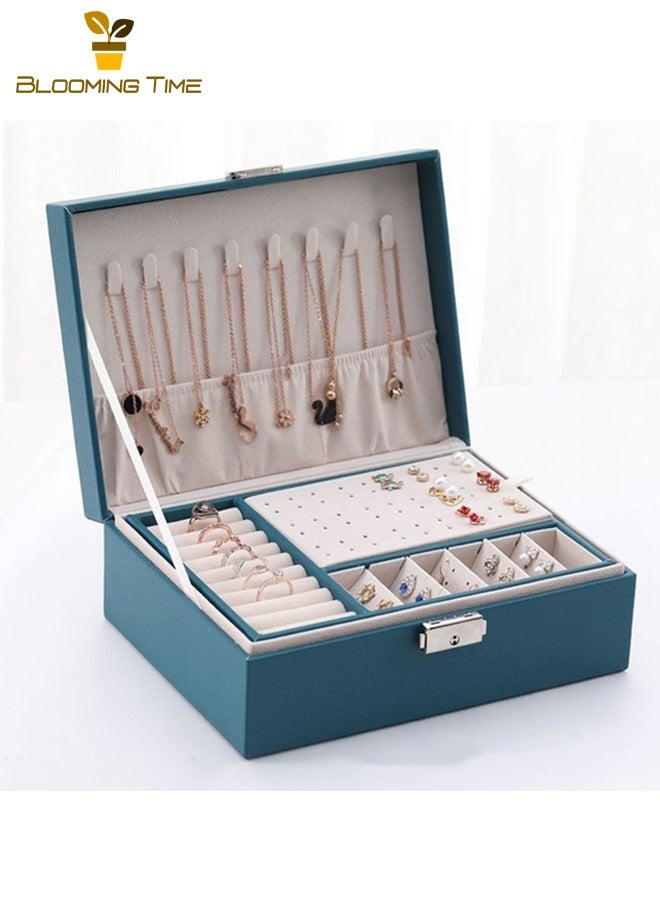 بلومنغ تايم صندوق مجوهرات مزدوج ، صندوق تخزين أقراط ، صندوق مجوهرات خاتم قلادة ، صندوق تغليف سوار ، صندوق تغليف أوروبي عالي الجودة سعة كبيرة متعدد الطبقات ، صندوق تخزين مجوهرات ، صندوق عرض مجوهرات ، أخضر - Image 2