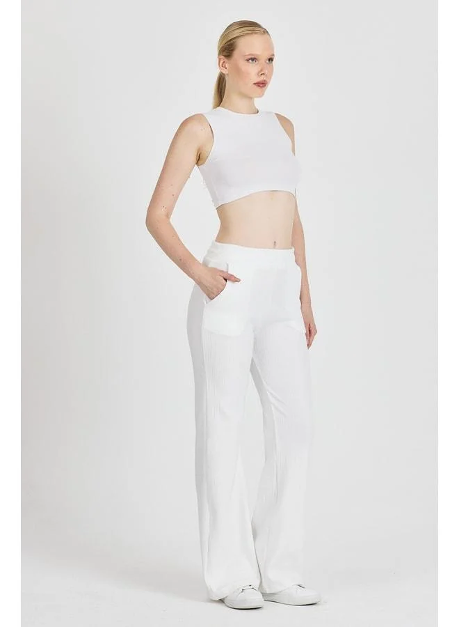 Mmetalic Women's Beige High-Waist Wide-Leg Khaki-Checkered Pocketed Jogger Pants.